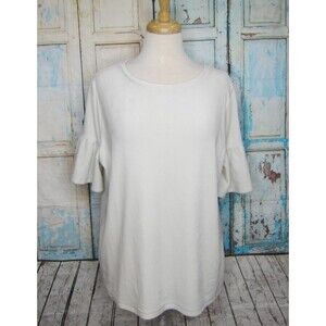 Ann Taylor Loft size XL Ivory Bell Ruffle Sleeve Boat Neck Velvet Velour Blouse
